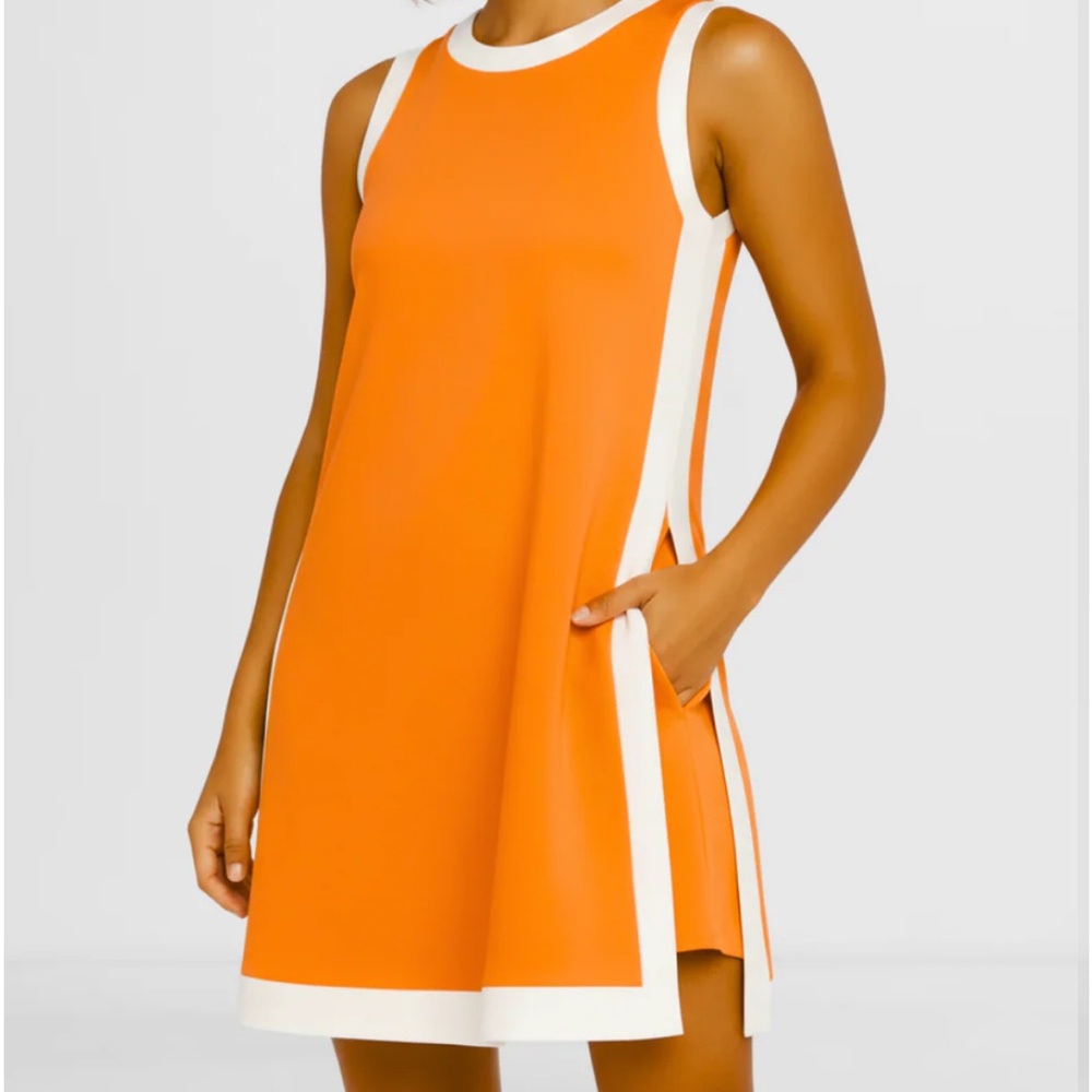 Vibrant Orange Sleeveless Dress with White Trim